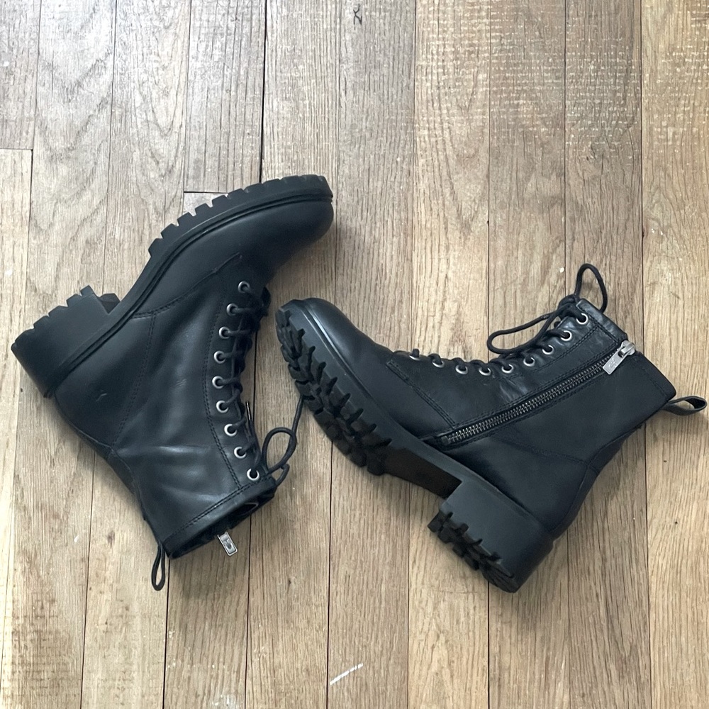 Frye black leather combat boots
